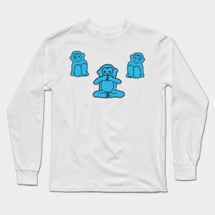 White and blue monkey pattern Long Sleeve T-Shirt